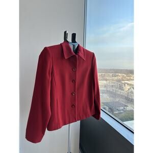 LOUBEN Petites Red Button Front Collared Jacket Women’s Long Sleeve Size 4
